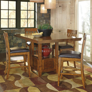 Counter Height Extension Dining Table with Shelf — Medium Brown