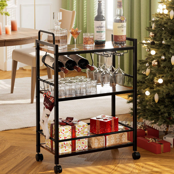 Rolling Bar Cart with Wine Rack & Glass Holder