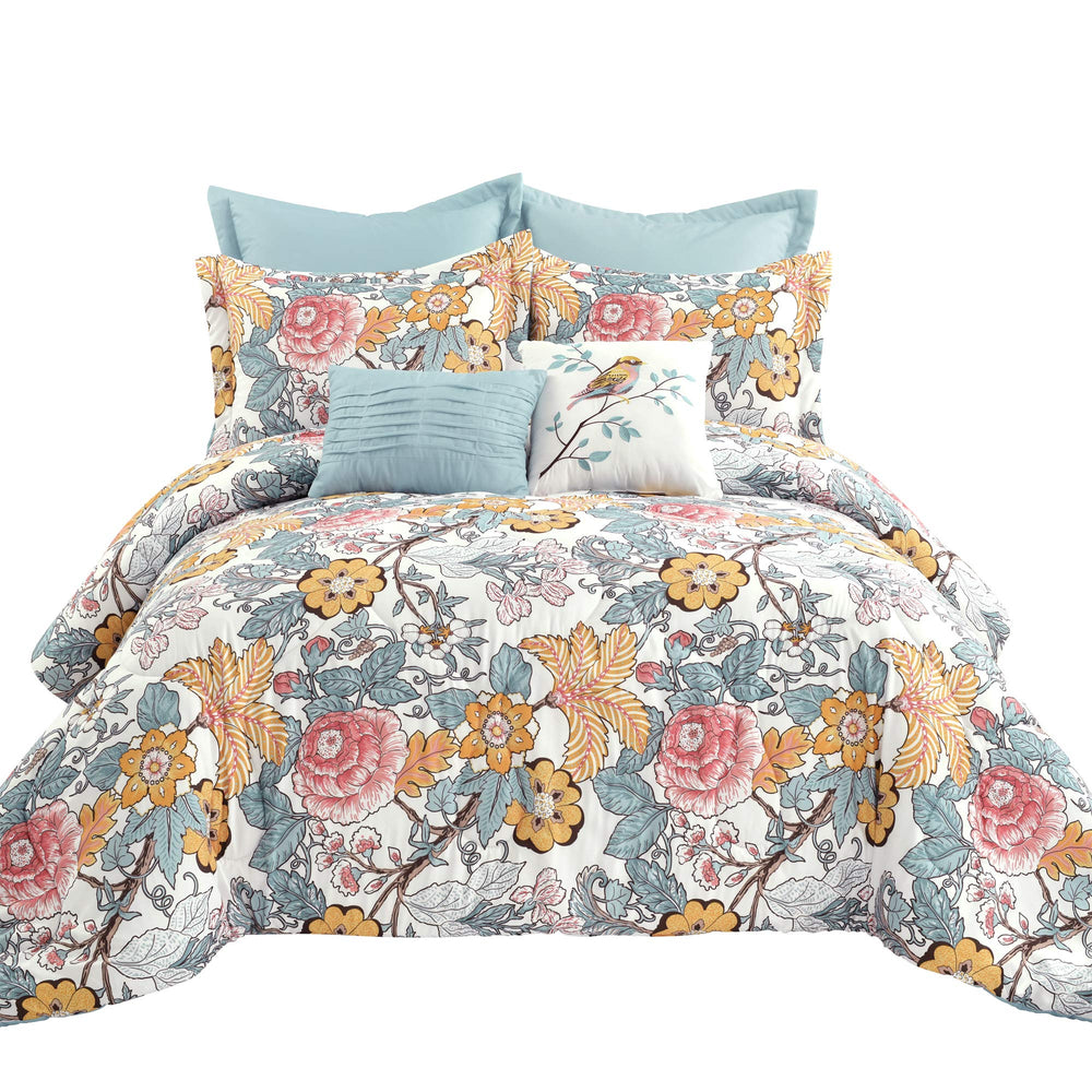 Floral Comforter Set 7-Piece – Blue & Yellow Cottage Core Bedding