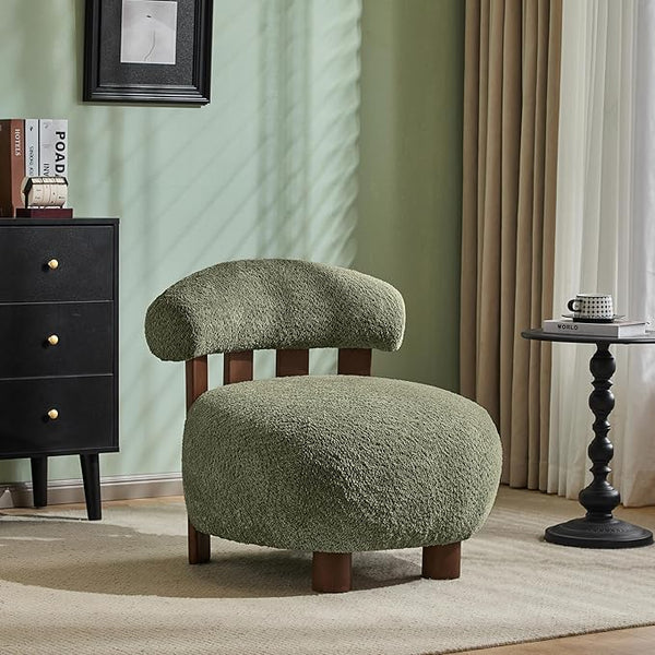 Armless Boucle Accent Chair with Solid Wood Frame