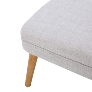 Fabric Ottoman with Wood Legs, Beige