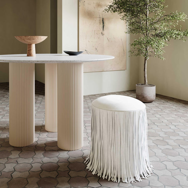 Round Vegan Leather Ottoman with Kiln-Dried Pine Frame