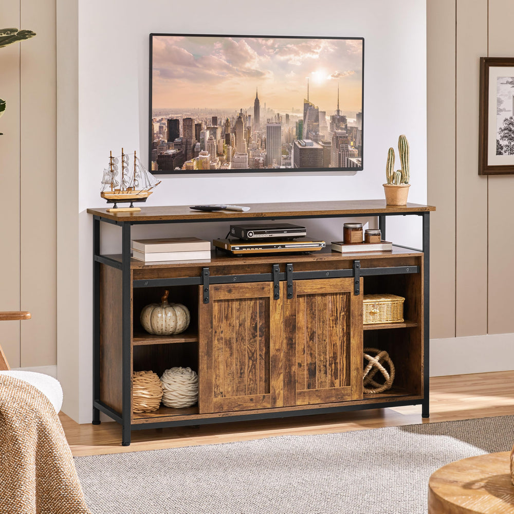 Barn Door TV Stand with Adjustable Shelves