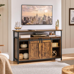 Barn Door TV Stand with Adjustable Shelves