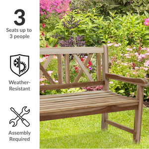 2-Person Teak Outdoor Garden Bench with Crossback