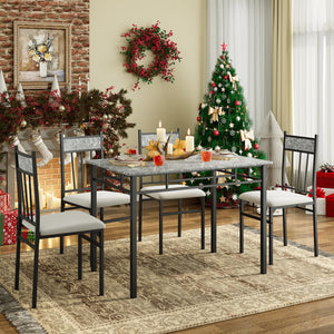 5-Piece Faux Marble Dining Table Set with 4 Cushioned Chairs