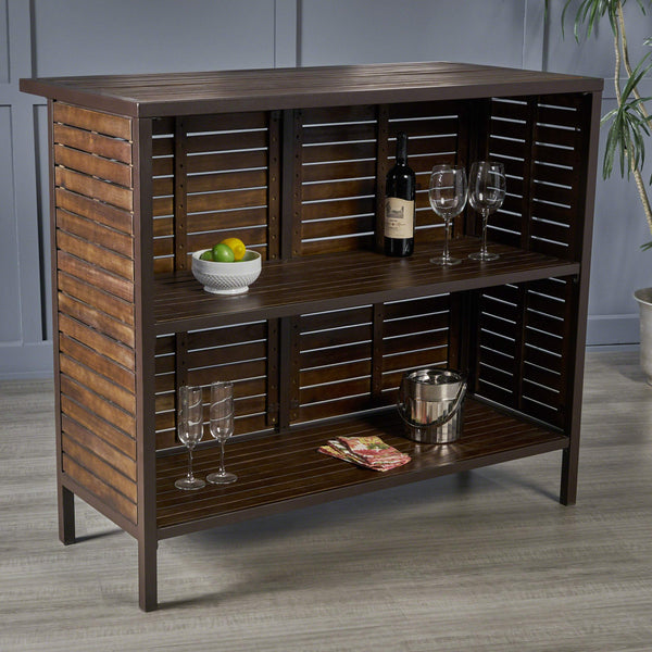 Indoor Acacia Wood Bar Set with Rustic Metal Accents