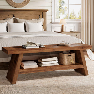 Entryway Bench with Shoe Storage – 2-Tier Solid Wood