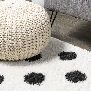 Moroccan Polka Dot Shag Area Rug – White & Gray