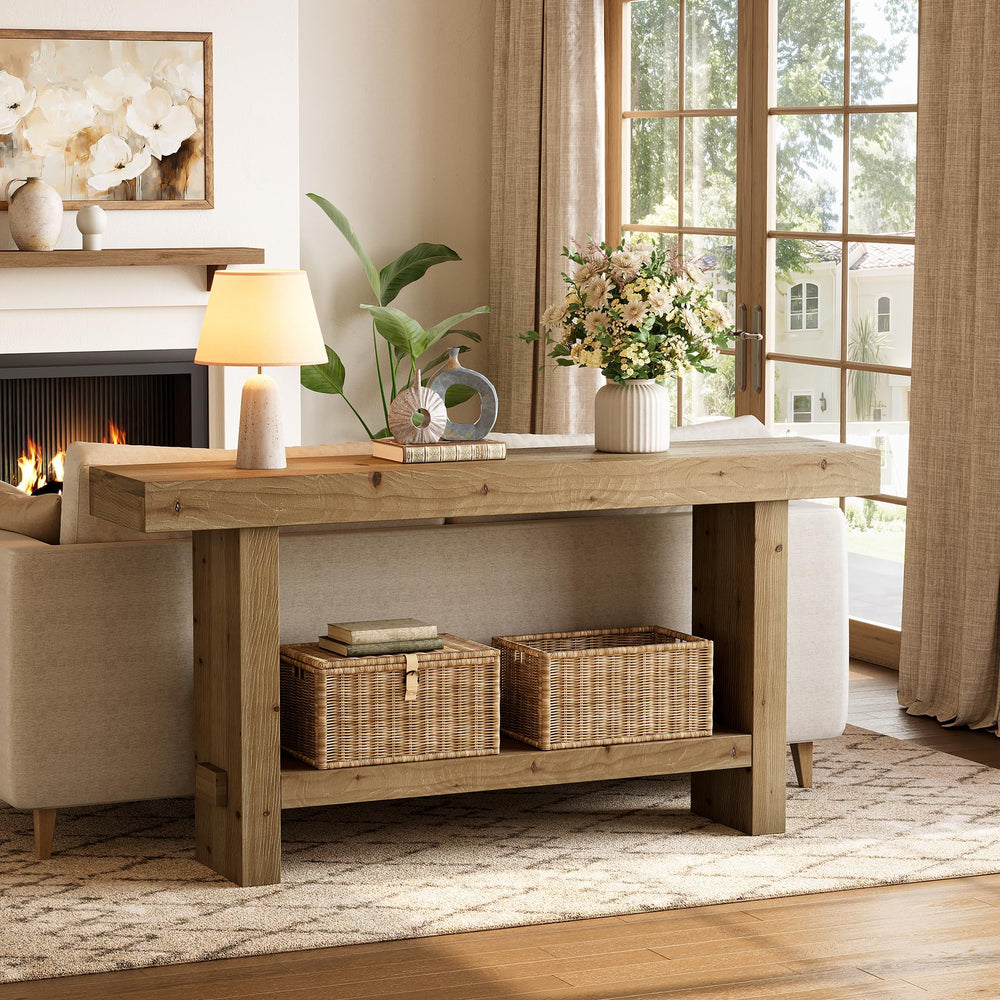 63-Inch Solid Wood Console Table with Lower Shelf