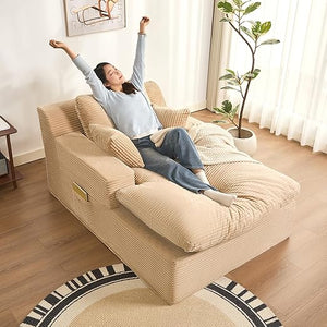 Convertible Chaise Lounge Sofa Bed with Armrests & Side Pockets