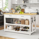 Kitchen Island with Power Outlets & Rubberwood Top