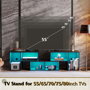 TV Stand with LED Strip, Modular Entertainment Center, 55–80" TVs