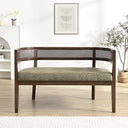 Fabric Upholstered Loveseat with Rattan Backrest & Rubberwood Frame