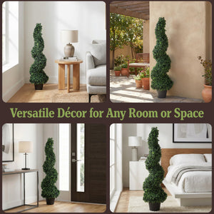 50-Inch Spiral Boxwood Topiary Artificial Trees Set of 2