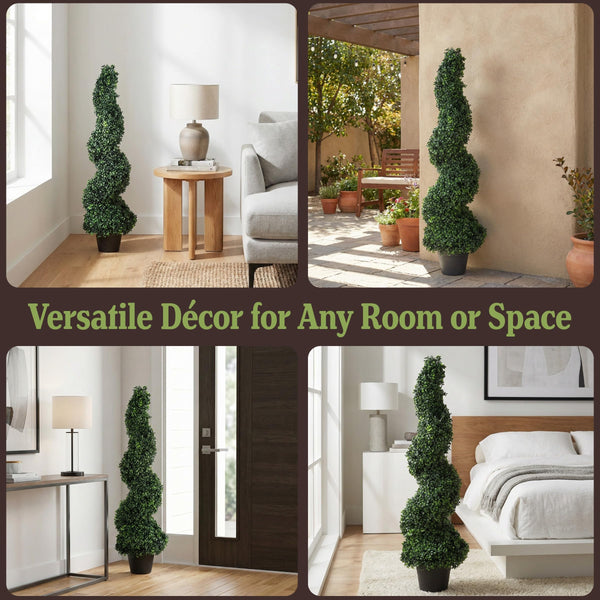 50-Inch Spiral Boxwood Topiary Artificial Trees Set of 2