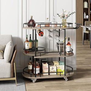 3-Tier Bar Cart with Wine Rack & Glass Holder