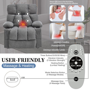 Massage Rocker Recliner Chair with Heat & Vibration – 4 Pockets, Cup Holders & USB Port