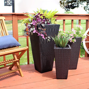 Tall Square Polyrattan Outdoor Planter Set of 3