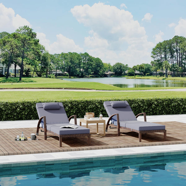 Outdoor PE Wicker Chaise Lounge Set of 2 with Adjustable Backrest