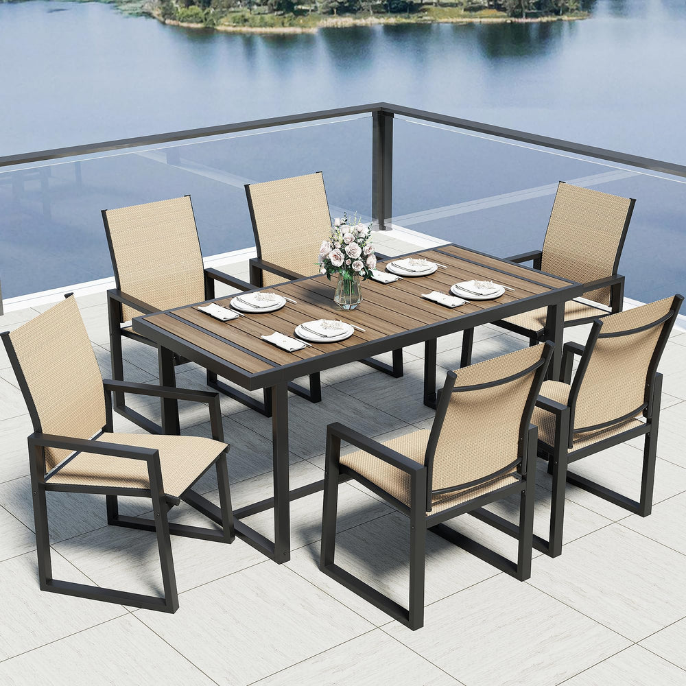 7-Piece Outdoor Patio Dining Set with Rectangle Table & 6 Textilene Chairs