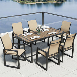 7-Piece Outdoor Patio Dining Set with Rectangle Table & 6 Textilene Chairs