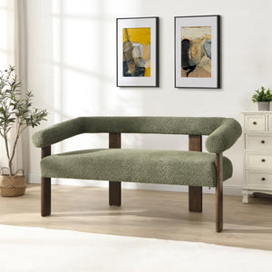 Modern Bouclé Fabric Loveseat – 2-Seater Sofa with Curved Armrests & Rubberwood Frame