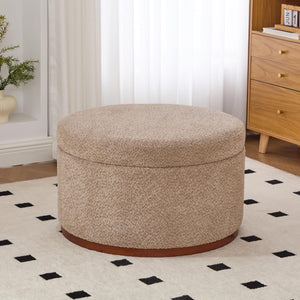 Round Chenille Storage Ottoman with Lift Lid
