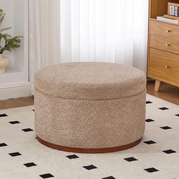 Round Chenille Storage Ottoman with Lift Lid