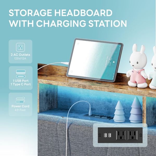 Twin Bed Frame with Storage Drawers, Charging Station & LED Lights