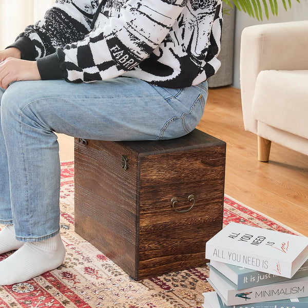 Rustic Wooden Storage Chest with Hinged Lid