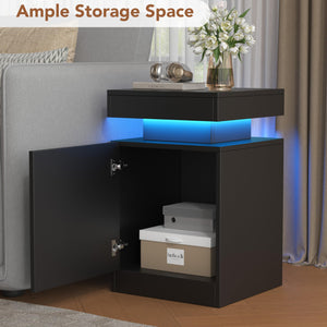 LED Nightstand with Storage Cabinet — Set of 2