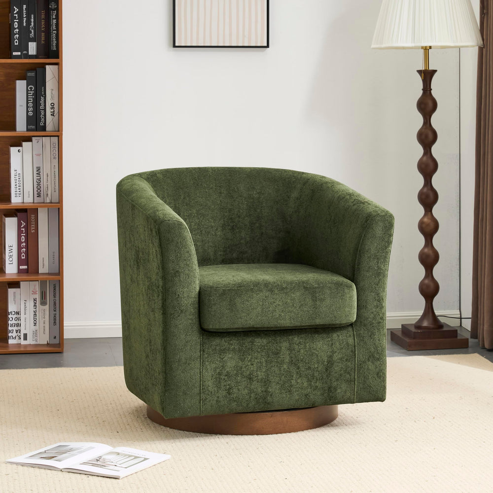 Velvet Swivel Barrel Accent Chair with Wood Frame