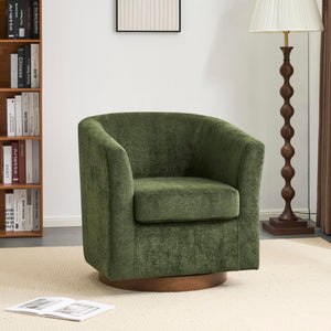 Velvet Swivel Barrel Accent Chair with Wood Frame