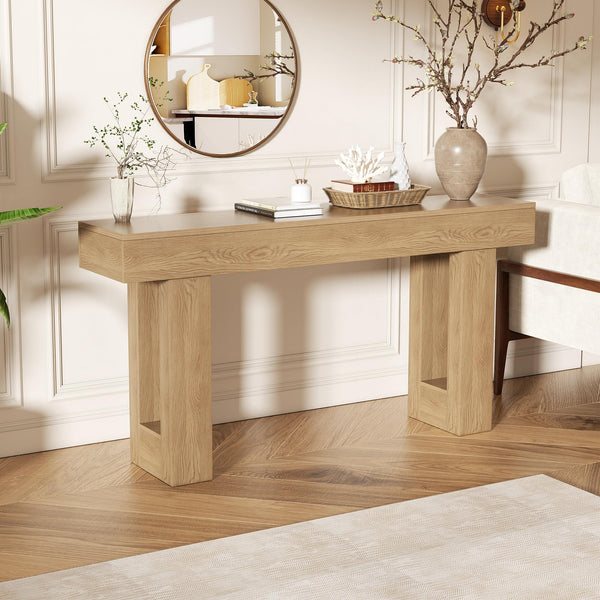 63-Inch Farmhouse Console Table – Entryway Sofa Table with Lower Shelf