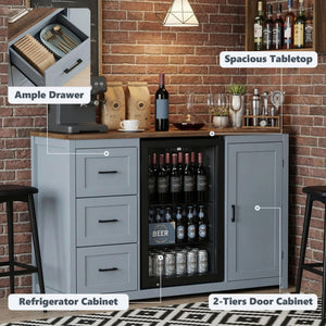 Bar Cabinet with Fridge Space, 3 Drawers, Adjustable Shelves & Power Outlet