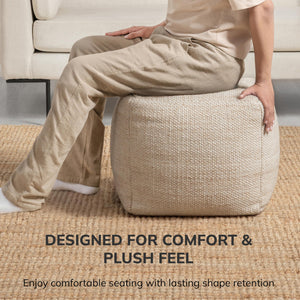 Square Pouf Ottoman Footrest – Polyester Cotton Floor Seating