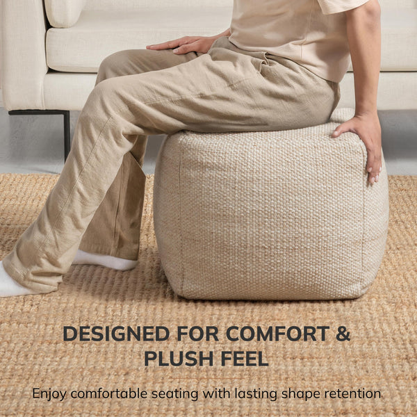 Square Pouf Ottoman Footrest – Polyester Cotton Floor Seating