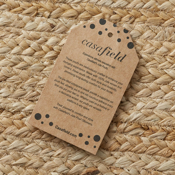 Square Braided Jute Pouf Ottoman 22" x 22" x 14"