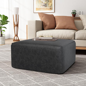 Square Faux Leather Ottoman Pouf with Wood Frame