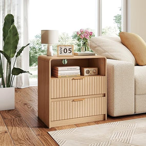 Fluted Nightstand Set of 2 with Charging Station