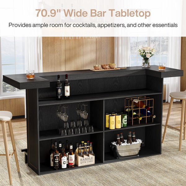 4-Tier Bar Table with Wine Glass Holder & Storage Shelves