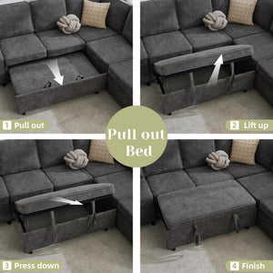 107" U-Shaped Sectional Sleeper Sofa with Pull-Out Bed