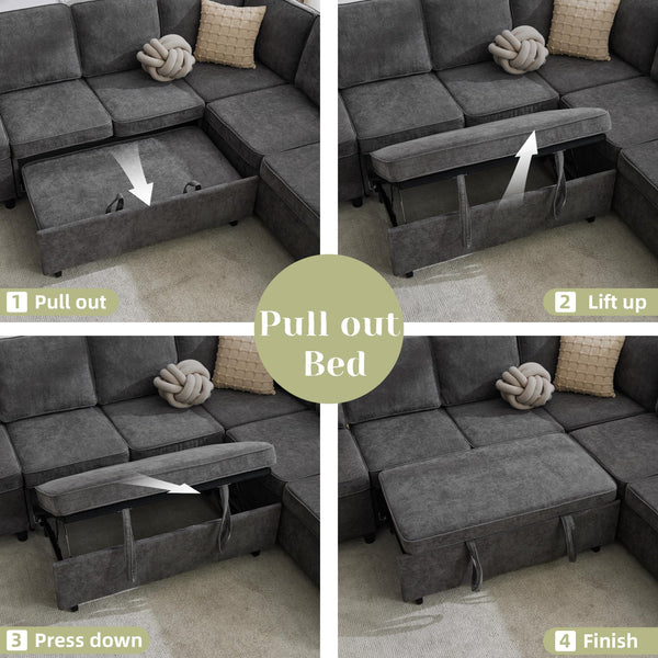 107" U-Shaped Sectional Sleeper Sofa with Pull-Out Bed