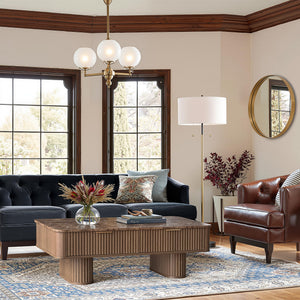Fluted Coffee Table with Storage & Faux Marble Top