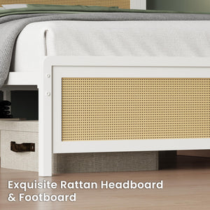 Rattan Queen Bed Frame with Storage Headboard