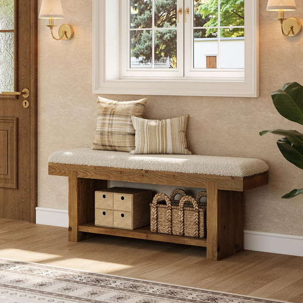 Farmhouse Storage Bench with Shelf