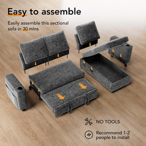 Chenille Sectional Sleeper Sofa with Storage Chaise