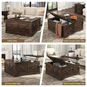 40" Square Farmhouse Lift Top Coffee Table with Power Outlets & Hidden Storage