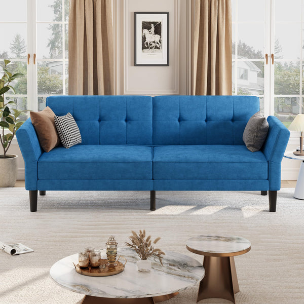 Convertible Futon Sofa Bed with Adjustable Backrest & Armrest – Royal Blue